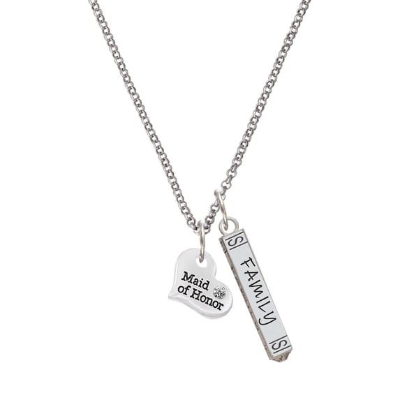Delight Jewelry Silvertone Small Maid of Honor Heart Silvertone Family Bar Charm Necklace, 23"