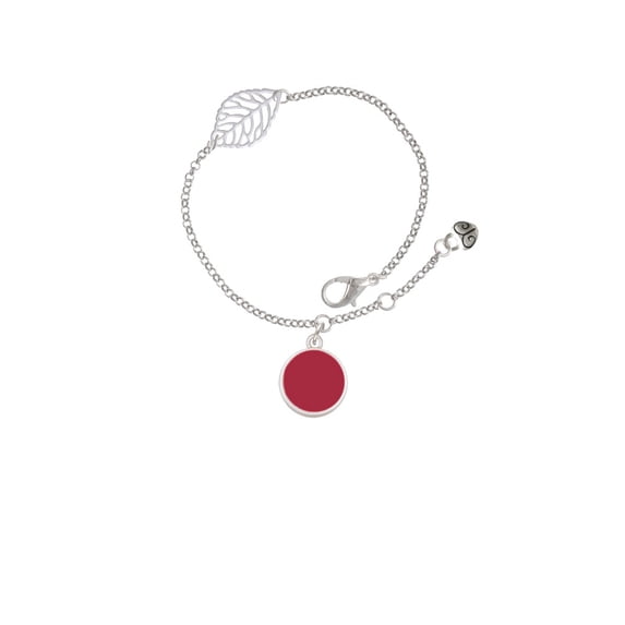 Delight Jewelry Silvertone Small Maroon Enamel Disc - Silvertone Leaf Delicate Bracelet, 6.25+1.75"