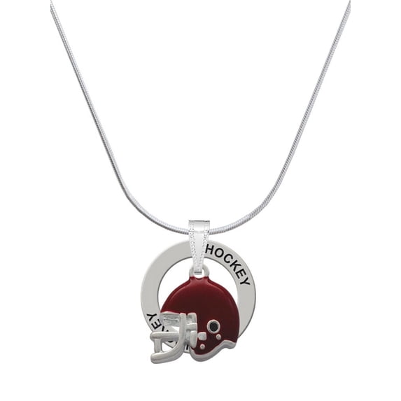 Delight Jewelry Silvertone Small Maroon Football Helmet Hockey Ring Charm Necklace, 18"