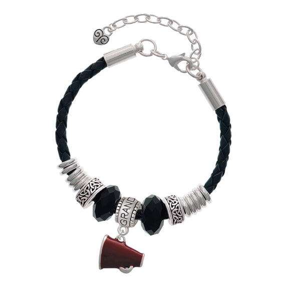 Delight Jewelry Silvertone Small Maroon Megaphone Granddaughter Celtic Knot Leather Bead Bracelet, 7"+2" Extender