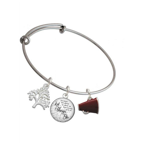 Delight Jewelry Silvertone Small Maroon Megaphone Silvertone Let Things Go Tree Charm Bangle Bracelet
