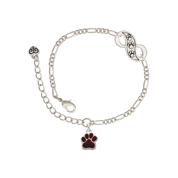 Delight Jewelry Silvertone Small Maroon Paw Silver-tone Paw Infinity Link Chain Bracelet, 6"+2" Extender