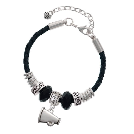 Delight Jewelry Silvertone Small Megaphone Aunt Celtic Knot Leather Bead Bracelet, 7"+2" Extender