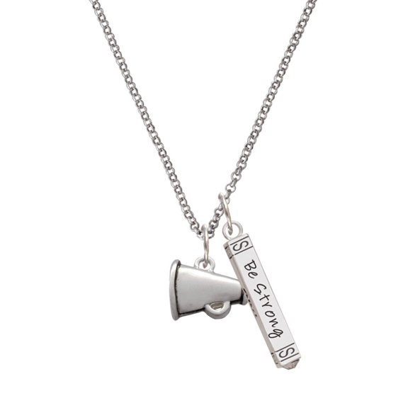 Delight Jewelry Silvertone Small Megaphone Silvertone Be Strong and Courageous Bar Charm Necklace, 23"