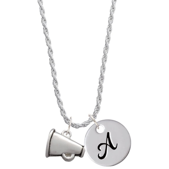 Delight Jewelry Silvertone Small Megaphone Silvertone Script Initial Disc - A - Charm Necklace, 20"+3"
