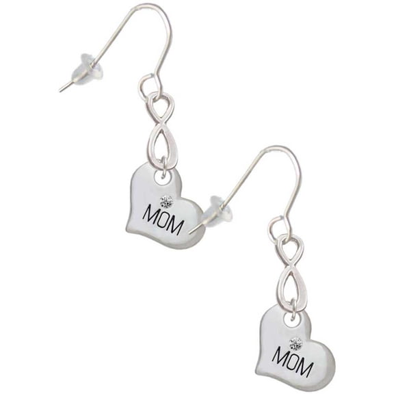 Delight Jewelry Silvertone Small ''Mom'' Heart with Clear Crystal Silver tone Infinity French Earrings