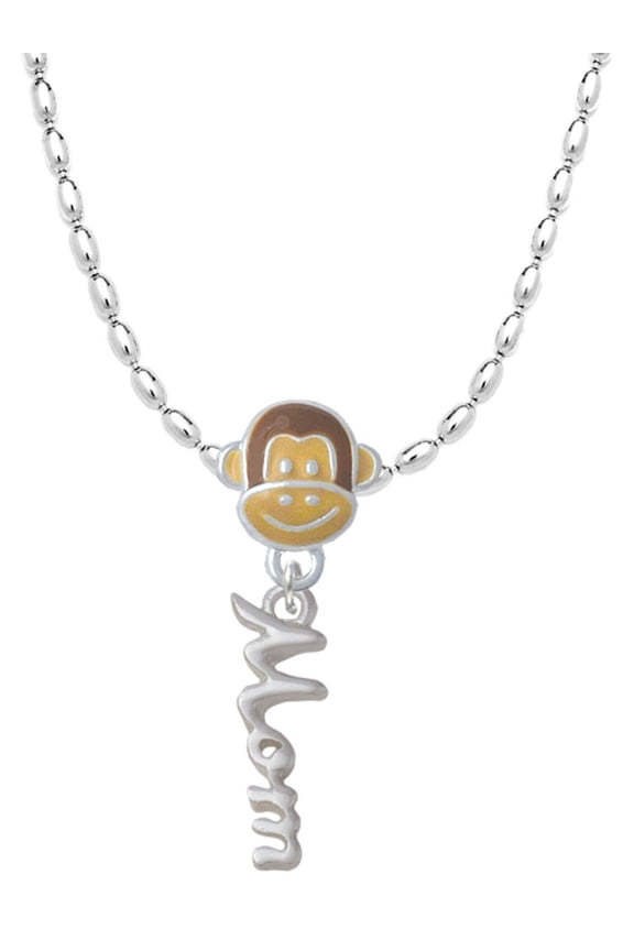 Silvertone Small Mom Script Mia Monkey Charm Necklace