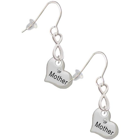Delight Jewelry Silvertone Small ''Mother'' Heart with Clear Crystal Silver tone Infinity French Earrings