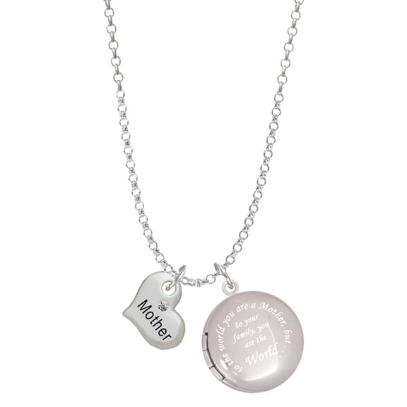 Delight Jewelry Silvertone Small ''Mother'' Heart with Clear Crystal To the World You are a Mother Locket Necklace