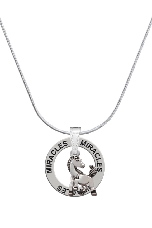 Silvertone Small Mustang - Mascot Miracles Ring Charm Necklace, 18"