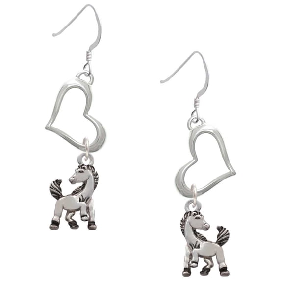 Delight Jewelry Silvertone Small Mustang - Mascot Open Heart French Earrings