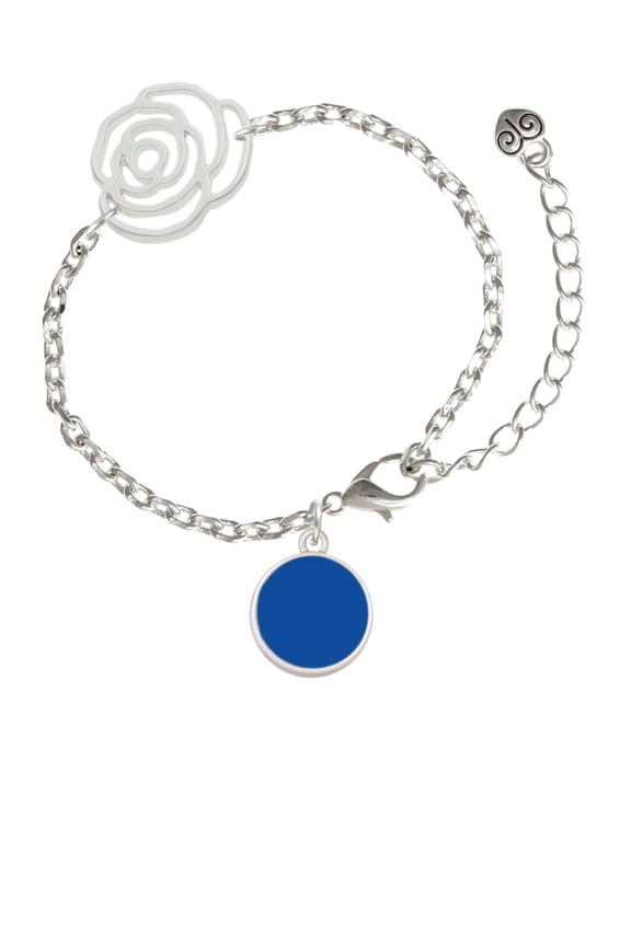 Silvertone Small Navy Blue Enamel Disc Silver-tone Flower Link Chain Bracelet, 6.75"+2" Extender