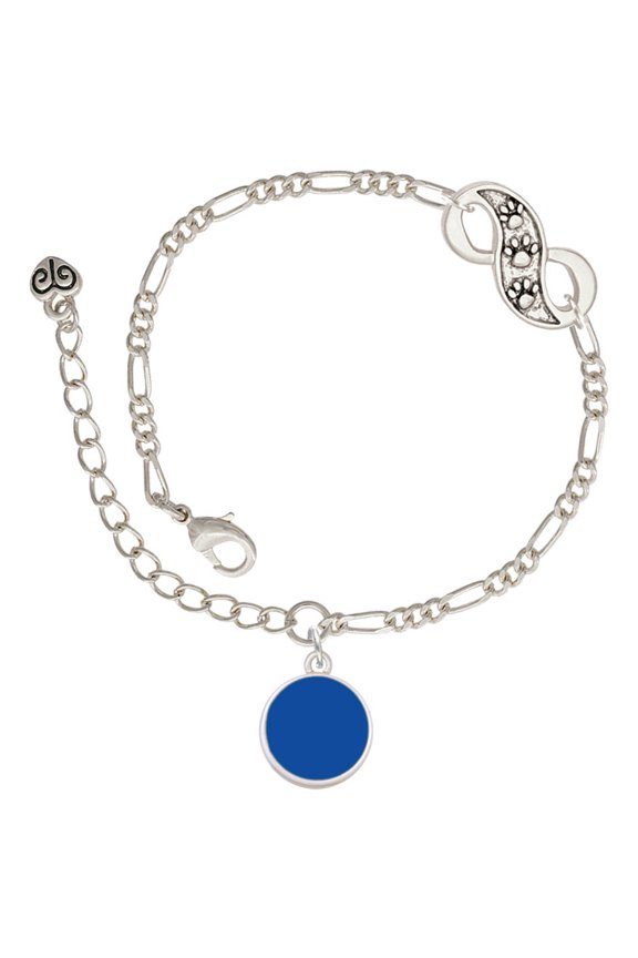 Silvertone Small Navy Blue Enamel Disc Silver-tone Paw Infinity Link Chain Bracelet, 6"+2" Extender
