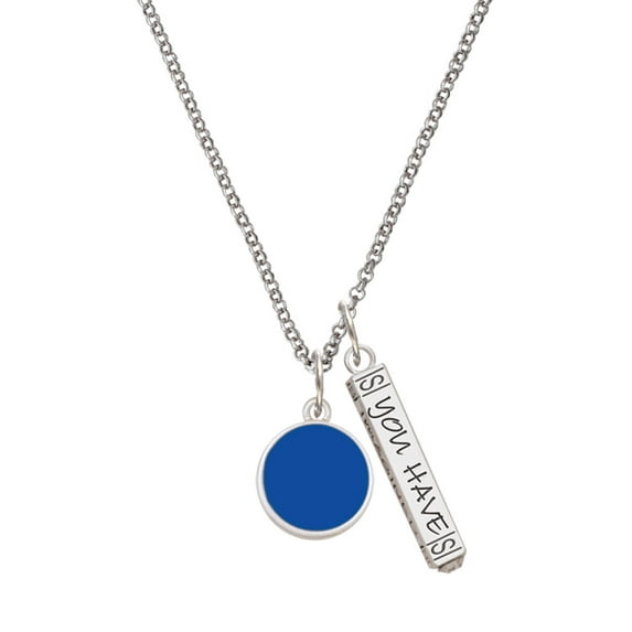 Delight Jewelry Silvertone Small Navy Blue Enamel Disc Silvertone Live the Life You Have Imagined Bar Charm Necklace, 23"
