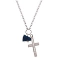 thumbnail image 1 of Delight Jewelry Silvertone Small Navy Blue Megaphone Be Strong and Courageous Engraved Cross Zoey Necklace, 28", 1 of 4