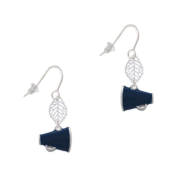 Delight Jewelry Silvertone Small Navy Blue Megaphone Silvertone Leaf French Earrings