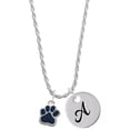 thumbnail image 1 of Delight Jewelry Silvertone Small Navy Blue Paw Silvertone Script Initial Disc - A - Charm Necklace, 20"+3", 1 of 4