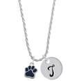 thumbnail image 1 of Delight Jewelry Silvertone Small Navy Blue Paw Silvertone Script Initial Disc - T - Charm Necklace, 20"+3", 1 of 4