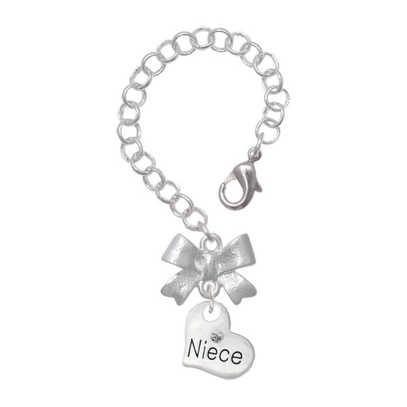 Delight Jewelry Silvertone Small Niece Heart - Silvertone Bow Charm Accessory for Tumblers and Thermal Cups