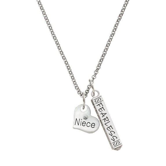 Delight Jewelry Silvertone Small Niece Heart Silvertone Fearless Bar Charm Necklace, 23"