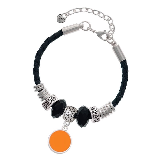 Delight Jewelry Silvertone Small Orange Enamel Disc Daughter Celtic Knot Leather Bead Bracelet, 7"+2" Extender
