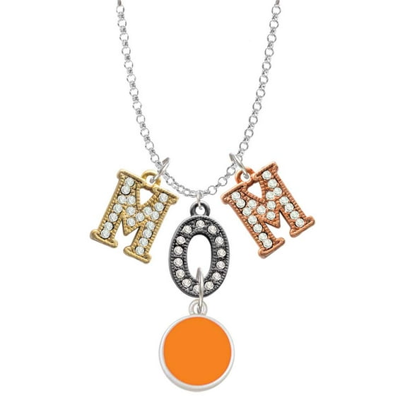 Delight Jewelry Silvertone Small Orange Enamel Disc Multi-Colored Crystal Mom Charm Necklace