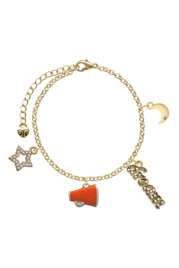 Silvertone Small Orange Megaphone Goldtone Dream Big Charm Bracelet, 7.5+2" Extender
