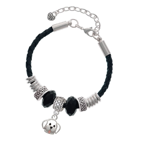 Delight Jewelry Silvertone Small Outline Dog Face Godmother Celtic Knot Leather Bead Bracelet, 7"+2" Extender
