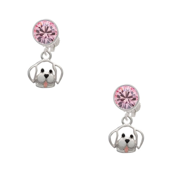 Delight Jewelry Silvertone Small Outline Dog Face Pink Crystal Clip on Earrings
