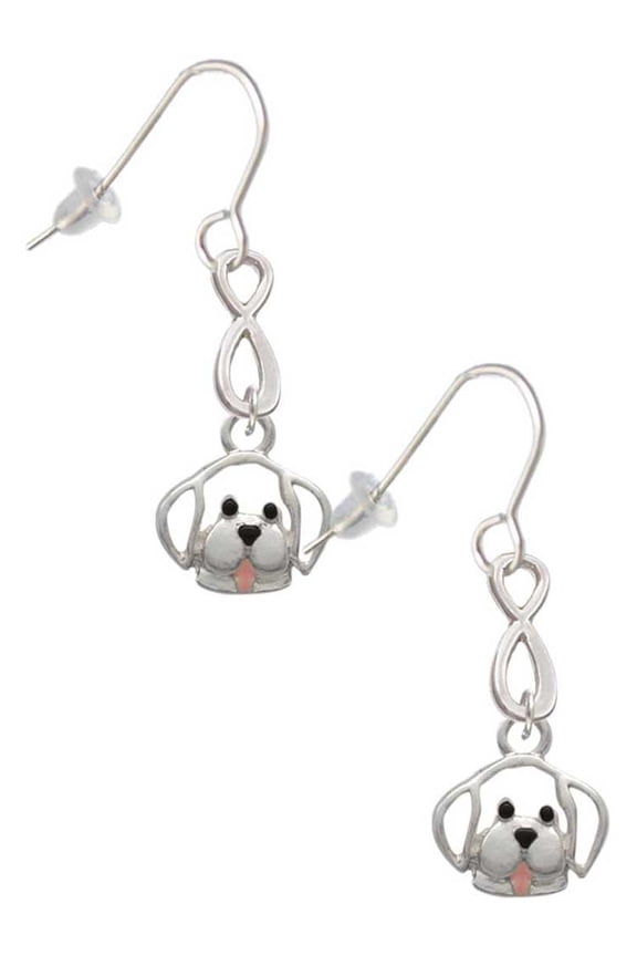 Silvertone Small Outline Dog Face Silver tone Infinity French Earrings