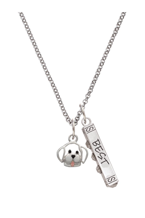 Silvertone Small Outline Dog Face Silvertone Best Friends Forever Bar Charm Necklace, 23"