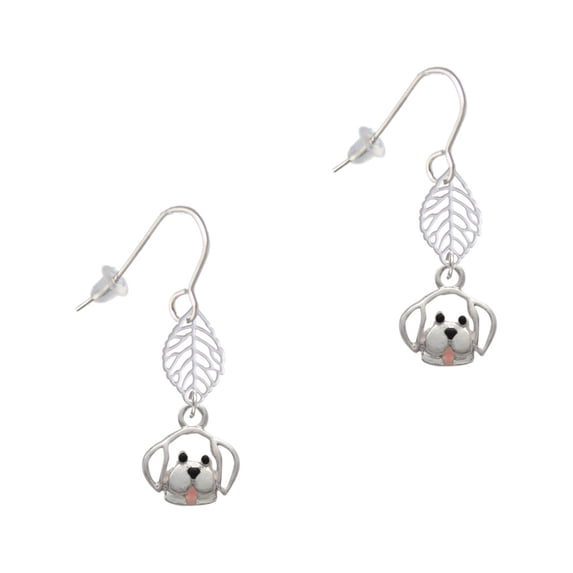 Delight Jewelry Silvertone Small Outline Dog Face Silvertone Leaf French Earrings