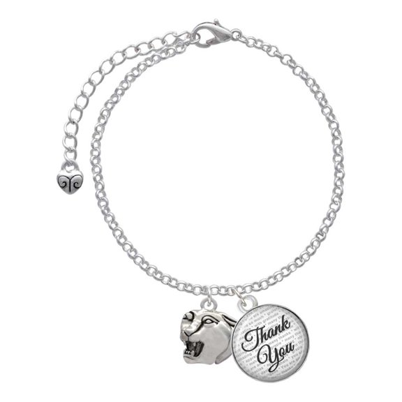 Delight Jewelry Silvertone Small Panther - Mascot - Domed Thank You Charm Bracelet, 6"+2"