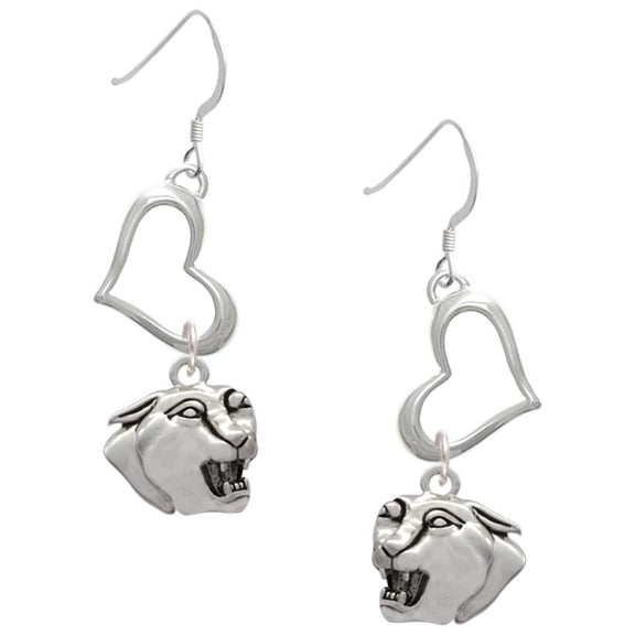 Delight Jewelry Silvertone Small Panther - Mascot Open Heart French Earrings