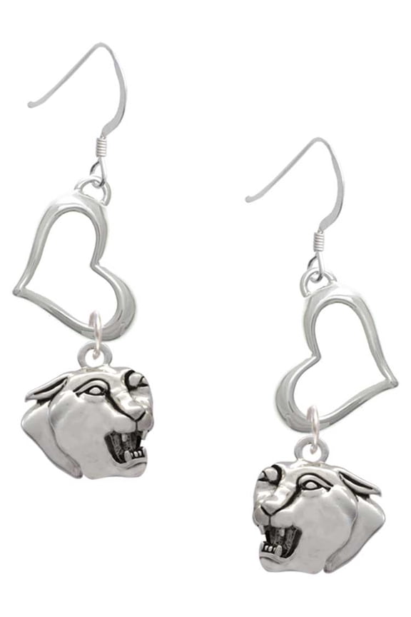 Silvertone Small Panther - Mascot Open Heart French Earrings