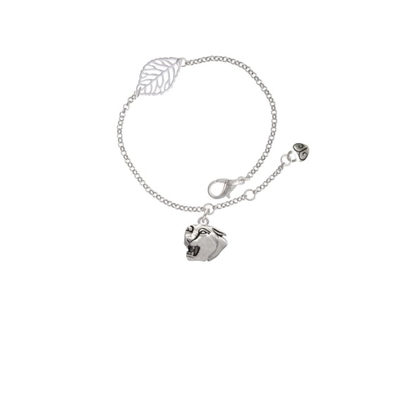 Delight Jewelry Silvertone Small Panther - Mascot - Silvertone Leaf Delicate Bracelet, 6.25+1.75"