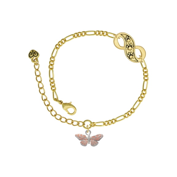 Delight Jewelry Silvertone Small Pink Butterfly Gold-tone Paw Infinity Link Chain Bracelet, 6"+2" Extender