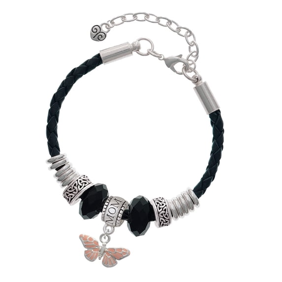 Delight Jewelry Silvertone Small Pink Butterfly Mom Celtic Knot Leather Bead Bracelet, 7"+2" Extender