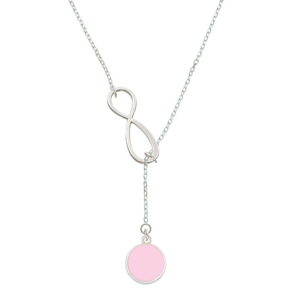 Delight Jewelry Silvertone Small Pink Enamel Disc Silver tone Elegant Infinity Lariat Necklace