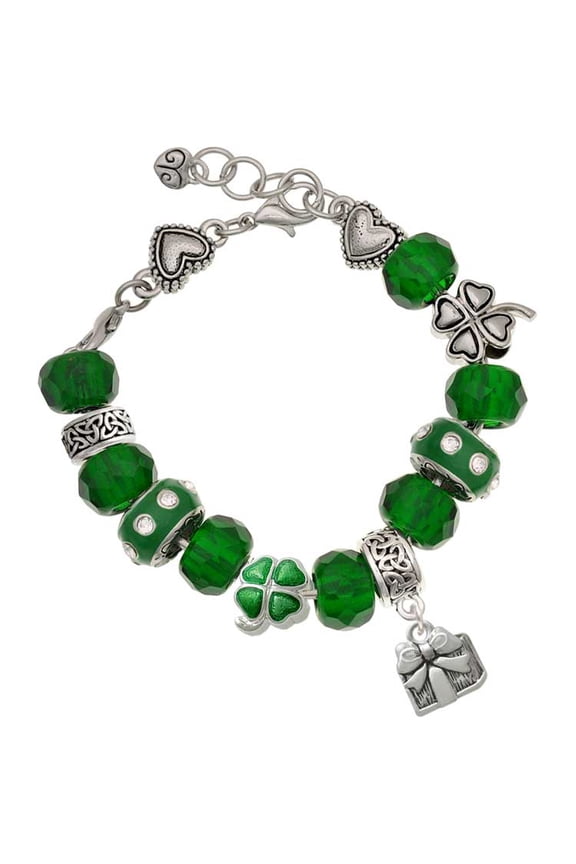 Silvertone Small Present - Green Irish Luck Bead Charm Bracelet, 7.5"