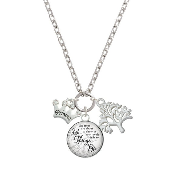 Delight Jewelry Silvertone Small ''Princess'' Crown with Clear Crystals Let Things Go Fall Zoey Charm Necklace, 28"