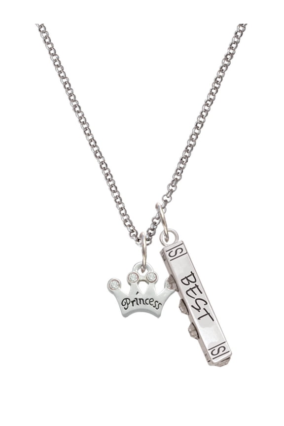 Silvertone Small ''Princess'' Crown with Clear Crystals Silvertone Best Friends Forever Bar Charm Necklace, 23"