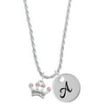 thumbnail image 1 of Delight Jewelry Silvertone Small ''Princess'' Crown with Pink Crystals Silvertone Script Initial Disc - A - Charm Necklace, 20"+3", 1 of 4