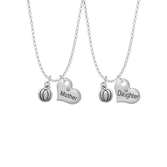 Delight Jewelry Silvertone Small Pumpkin Mother & Daughter Heart Necklaces (Set of 2), 19"+2"