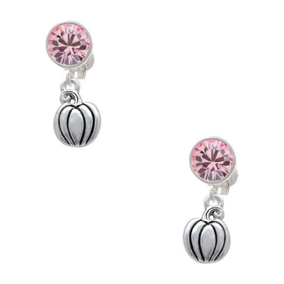 Delight Jewelry Silvertone Small Pumpkin Pink Crystal Clip on Earrings