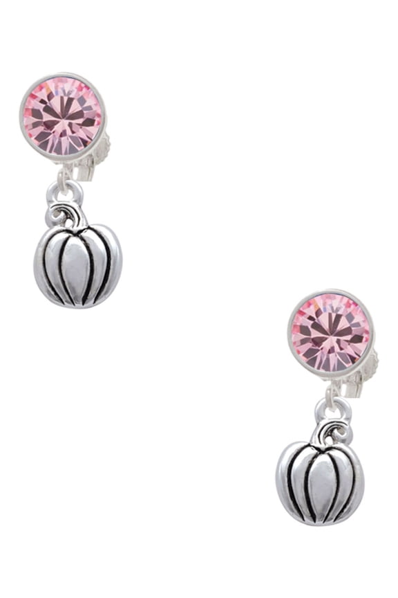 Silvertone Small Pumpkin Pink Crystal Clip on Earrings