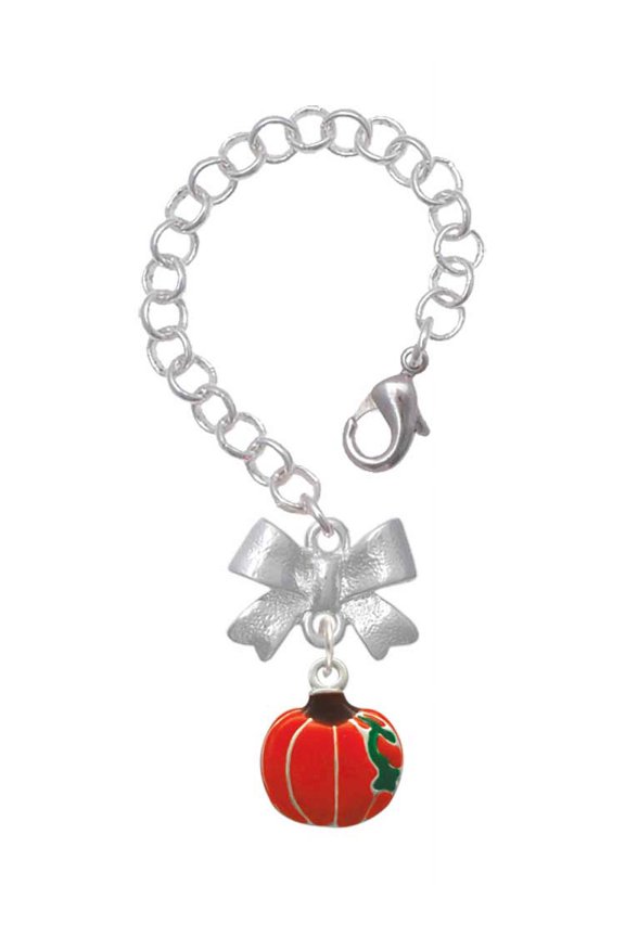 Silvertone Small Pumpkin With Lines - Silvertone Bow Charm Accessory for Tumblers and Thermal Cups