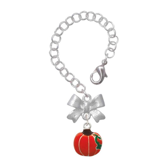 Delight Jewelry Silvertone Small Pumpkin With Lines - Silvertone Bow Charm Accessory for Tumblers and Thermal Cups