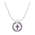 thumbnail image 1 of Delight Jewelry Silvertone Small Purple Crystal Cross Gymnastics Mom Ring Charm Necklace, 18", 1 of 4