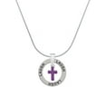 thumbnail image 1 of Delight Jewelry Silvertone Small Purple Crystal Cross Laugh Ring Charm Necklace, 18", 1 of 4